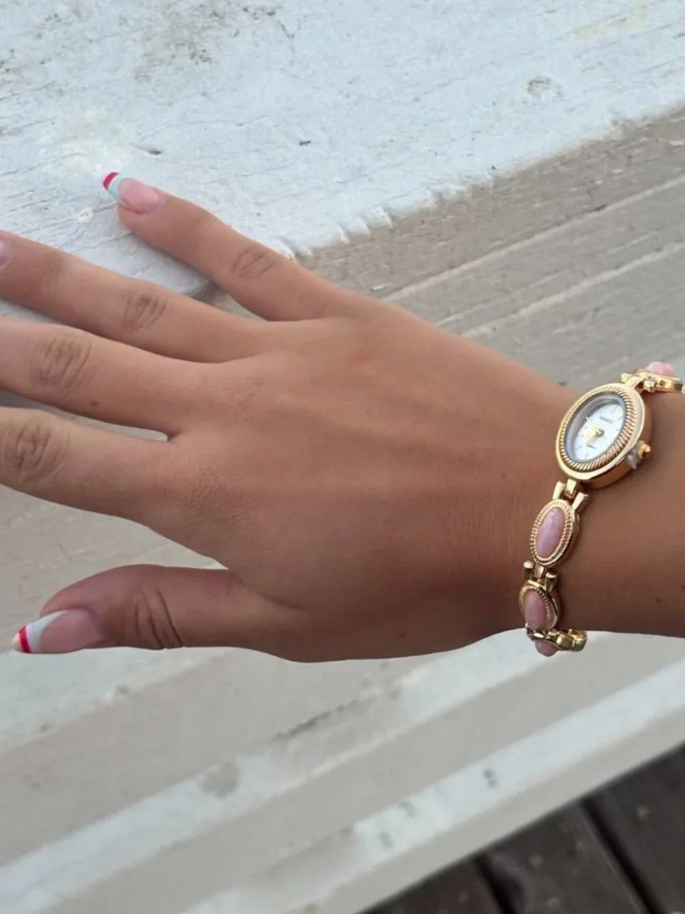 Gold Pink Stone Accented Dial Watch Preppy Y2K OS